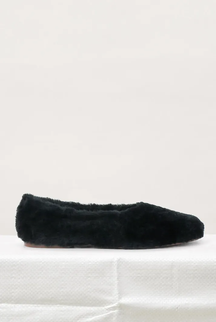 Black Shearling Ballet Flats