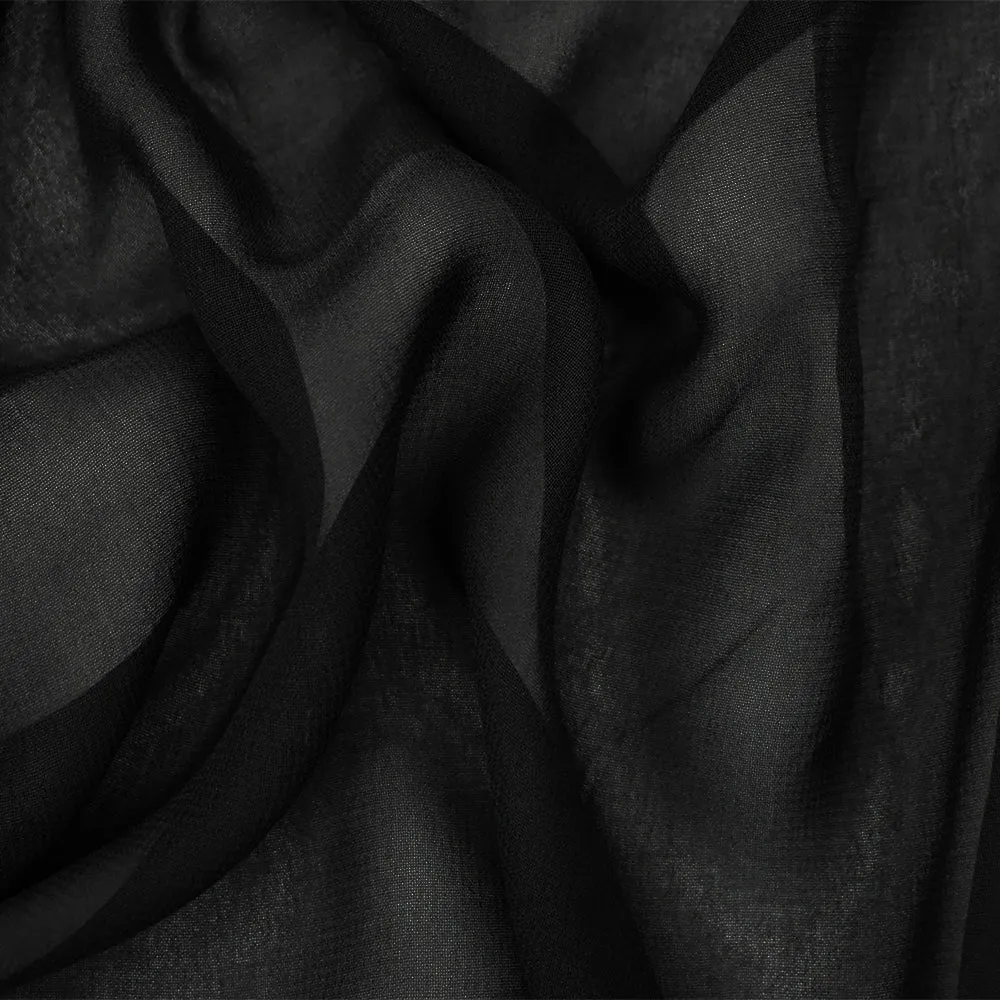 Black Solid Rayon Chiffon Woven Fabric