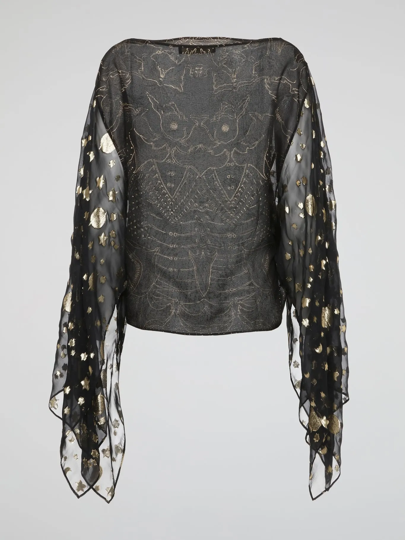Black Star Print Chiffon Top