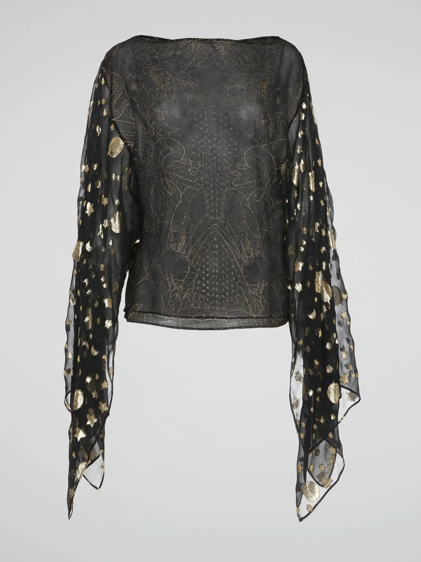 Black Star Print Chiffon Top