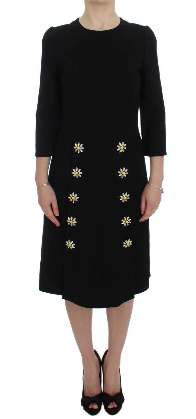 Black Stretch A-Line Shift Crystal Dress