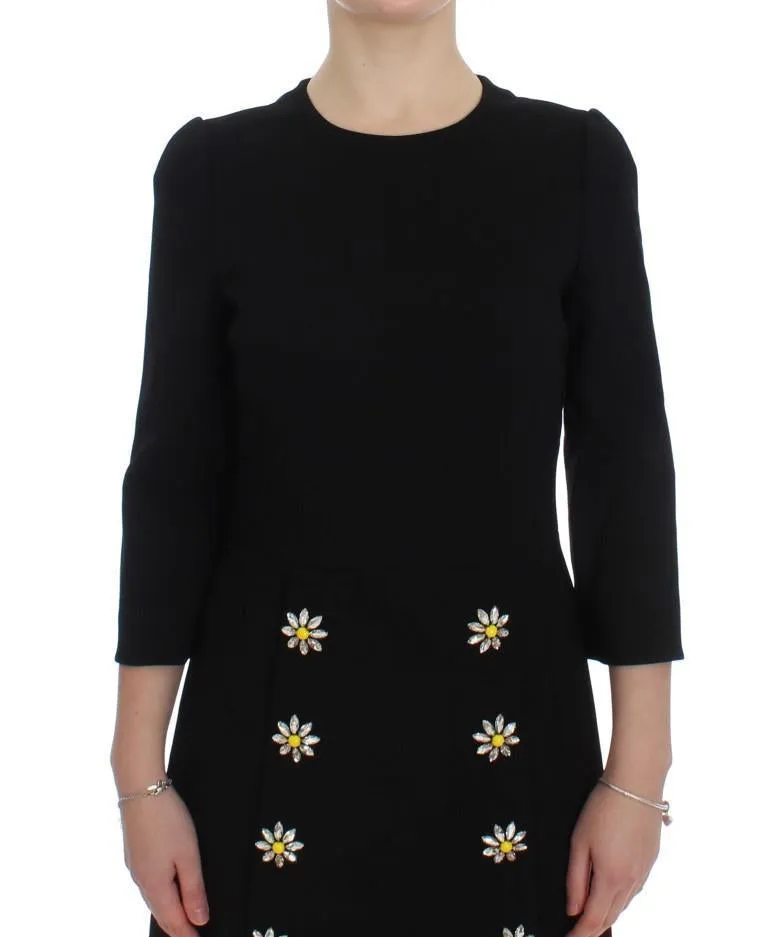 Black Stretch A-Line Shift Crystal Dress