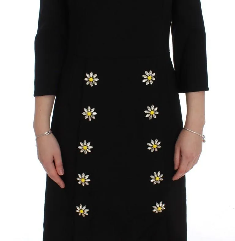 Black Stretch A-Line Shift Crystal Dress