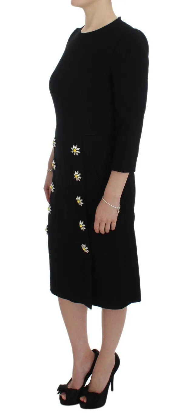 Black Stretch A-Line Shift Crystal Dress