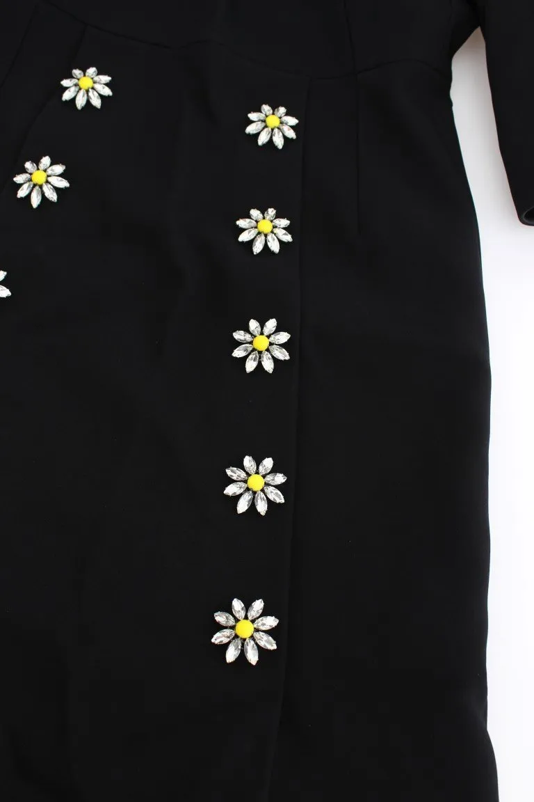 Black Stretch A-Line Shift Crystal Dress