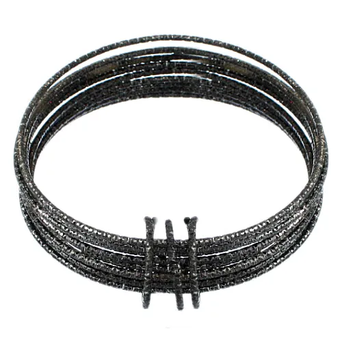 Black Thin Multi Line Bangle Bracelets
