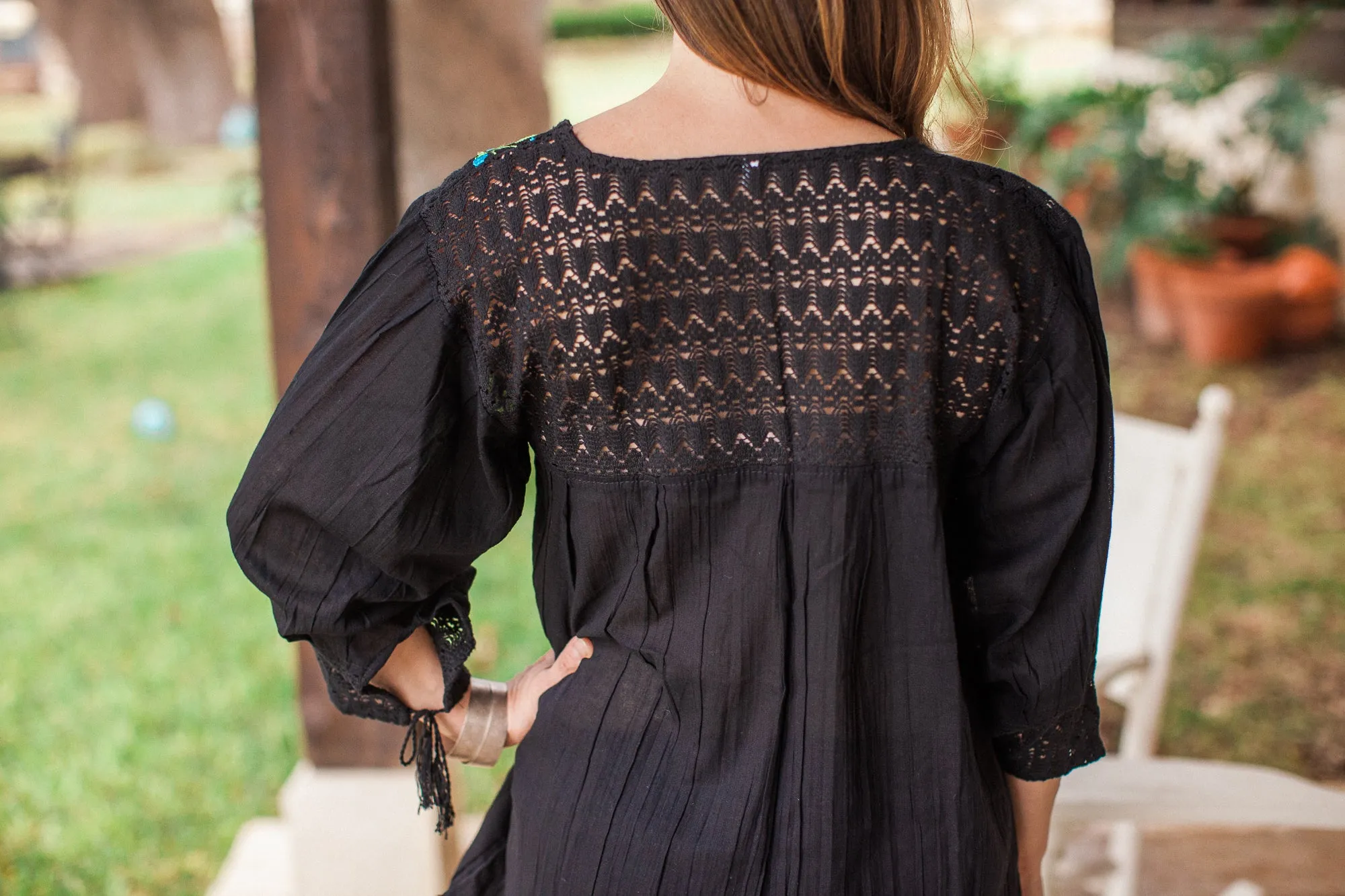 Black with Coral and Lavender Franco Blouse