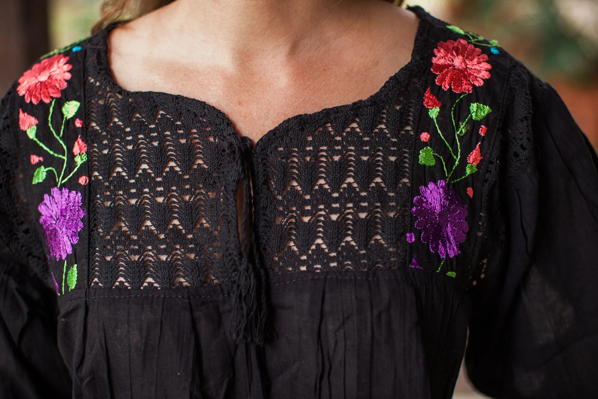 Black with Coral and Lavender Franco Blouse
