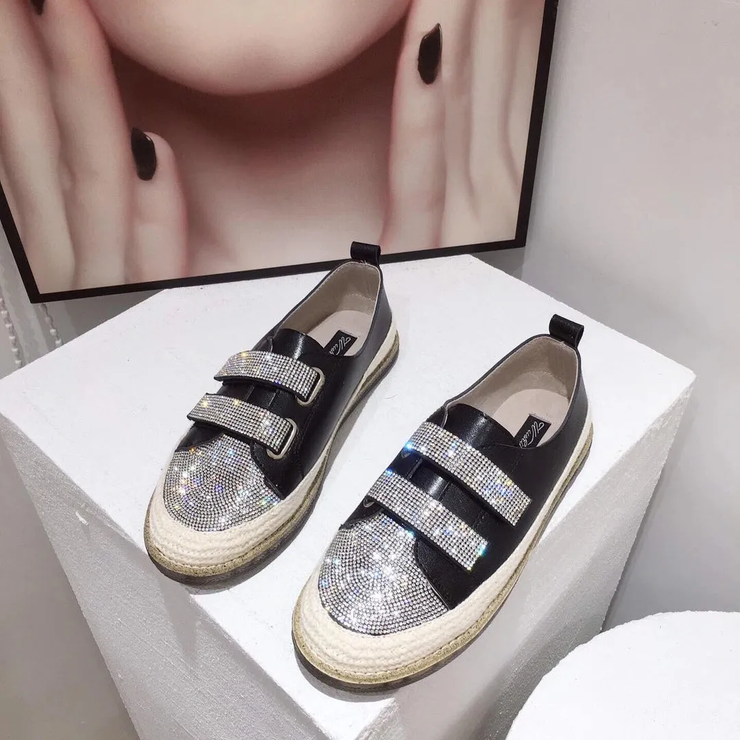 Bling Velcro Calf Leather Rope Flats