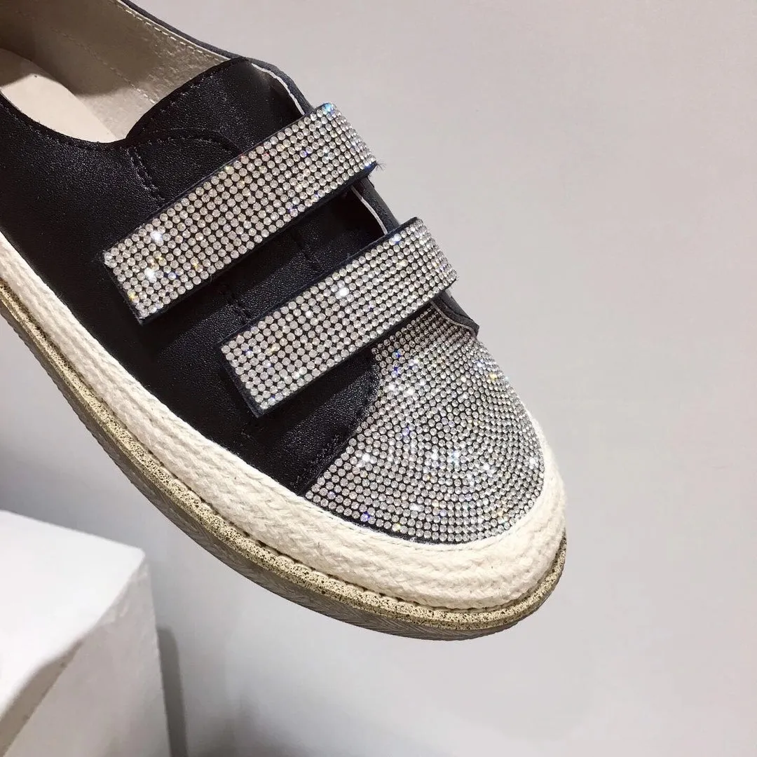 Bling Velcro Calf Leather Rope Flats