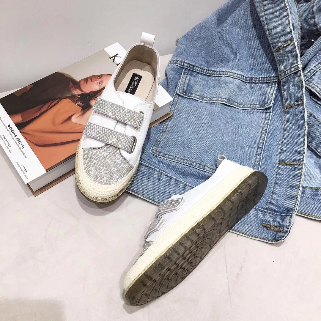 Bling Velcro Calf Leather Rope Flats