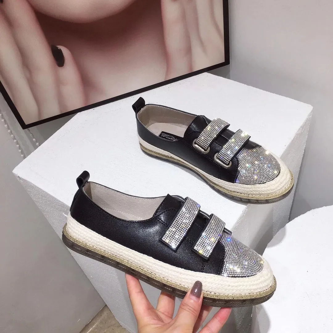 Bling Velcro Calf Leather Rope Flats