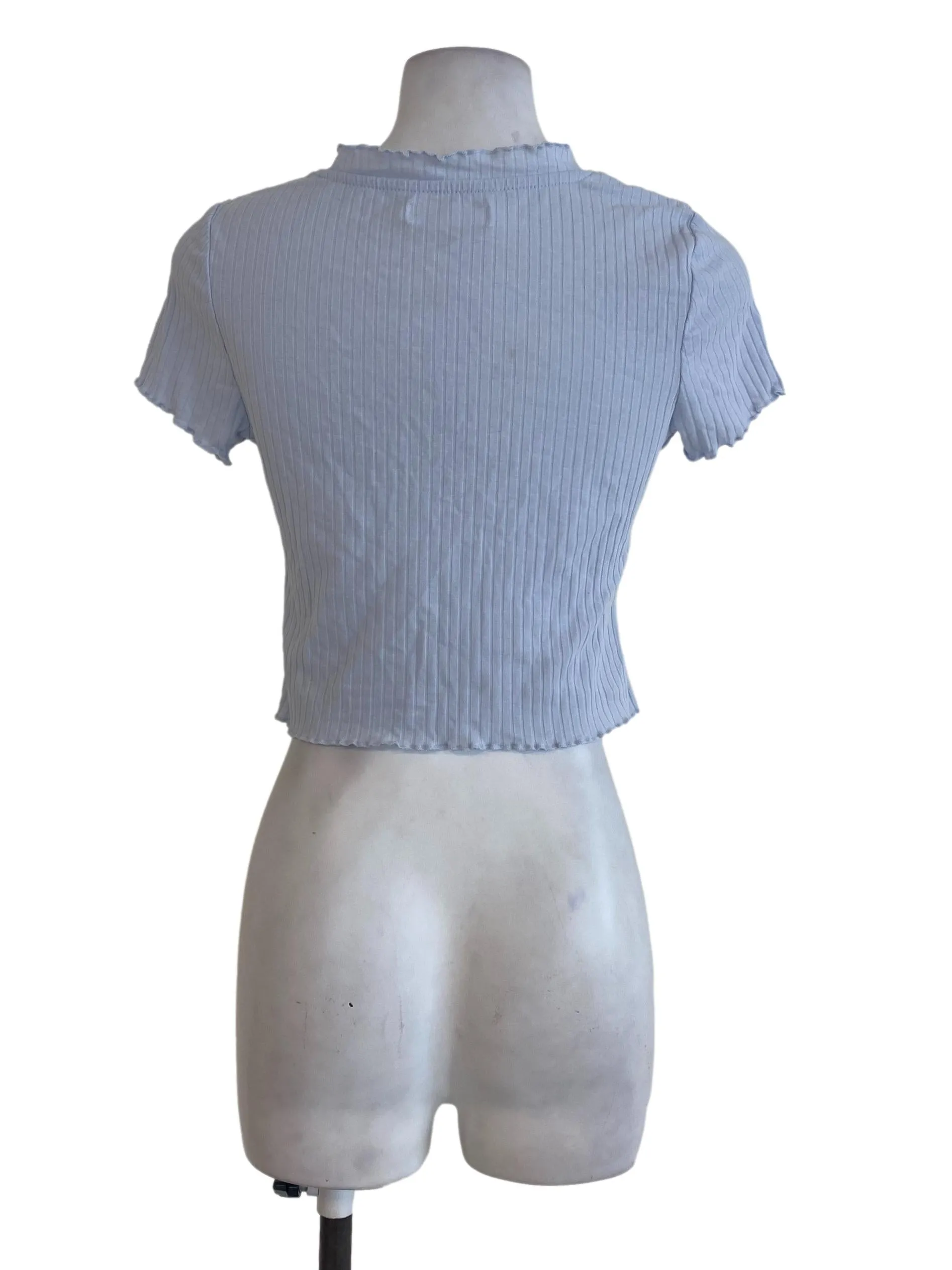 Blue Button Down Crop Top