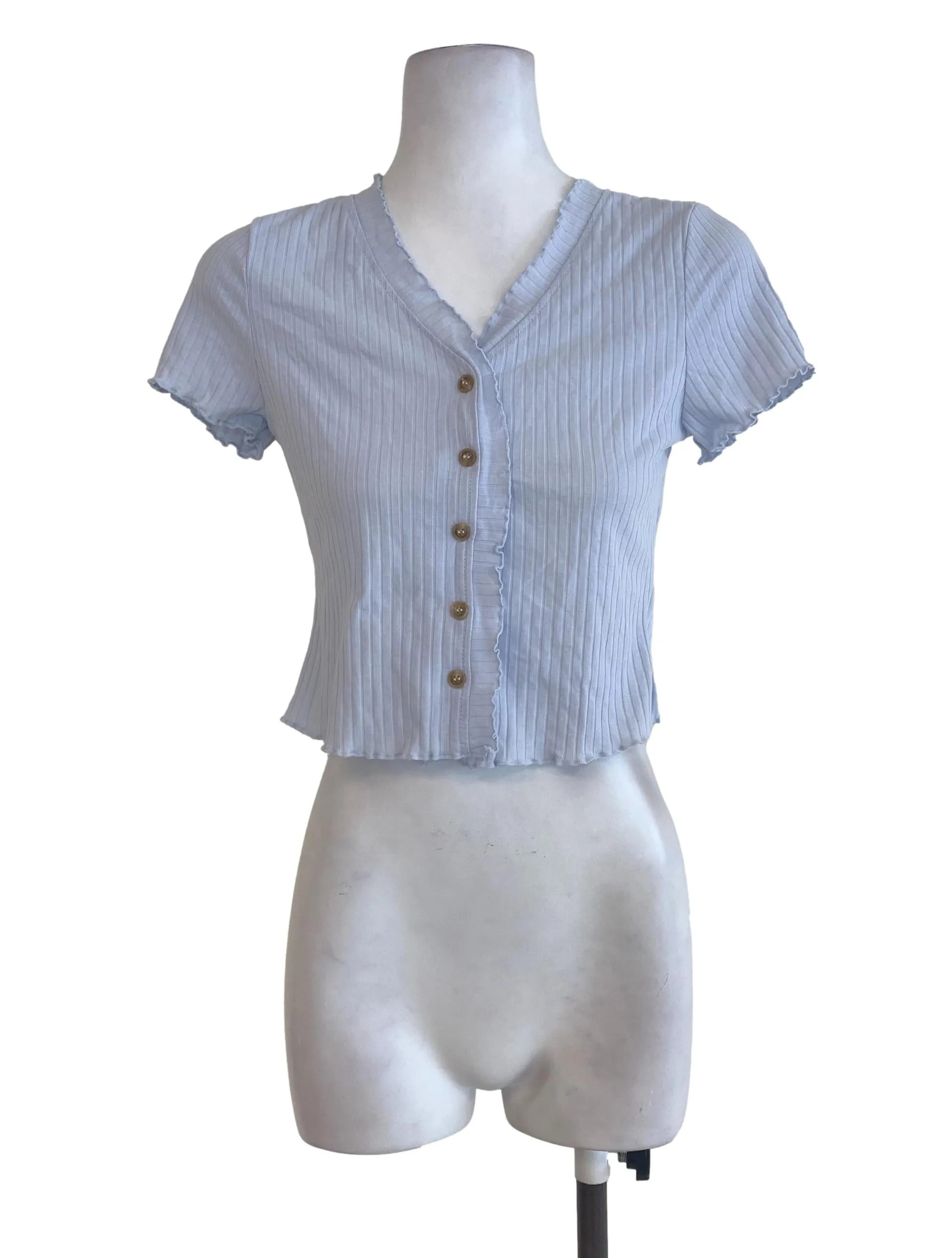 Blue Button Down Crop Top