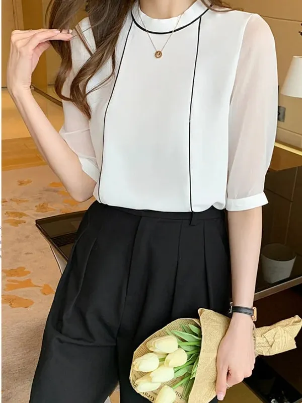 Blue Chiffon Blouse Shirt