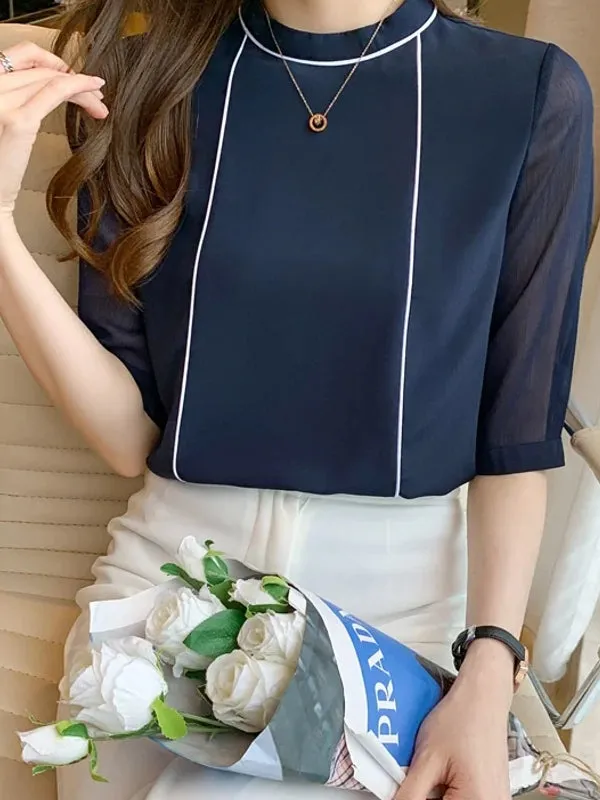 Blue Chiffon Blouse Shirt