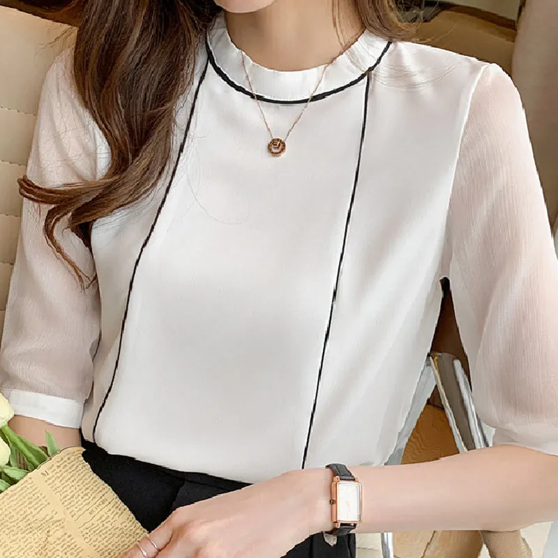 Blue Chiffon Blouse Shirt
