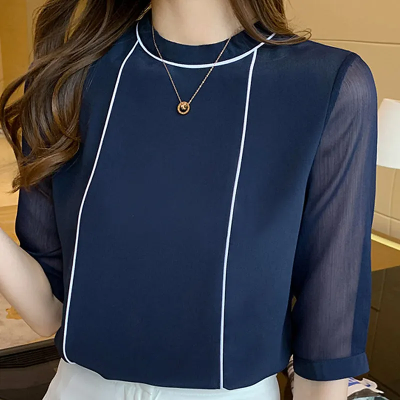 Blue Chiffon Blouse Shirt