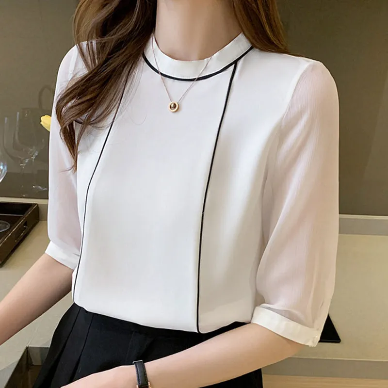 Blue Chiffon Blouse Shirt