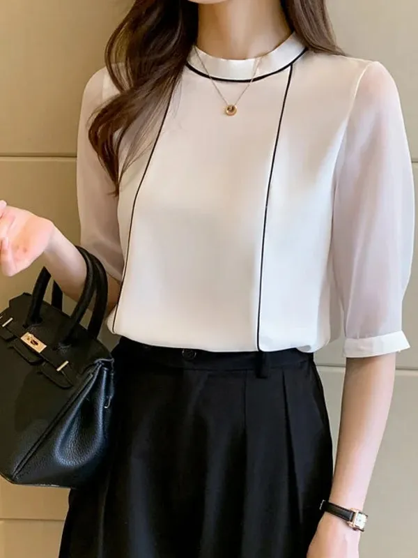 Blue Chiffon Blouse Shirt