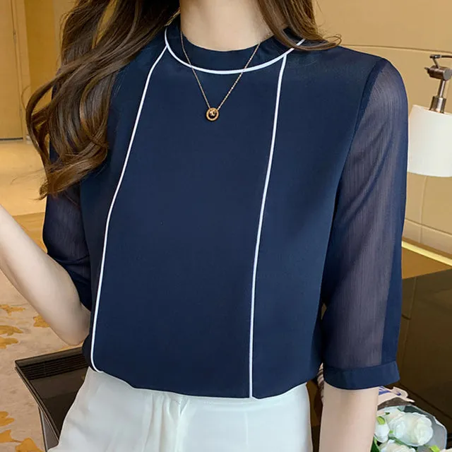 Blue Chiffon Blouse Shirt