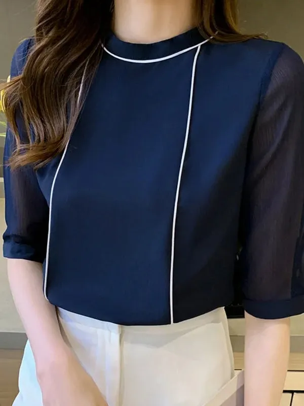 Blue Chiffon Blouse Shirt