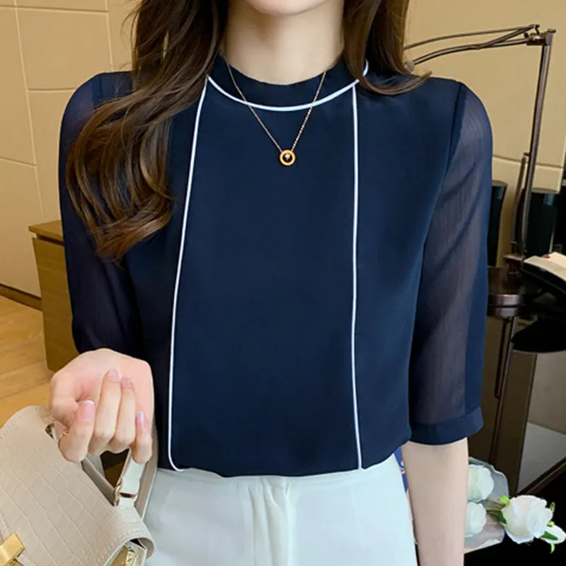 Blue Chiffon Blouse Shirt