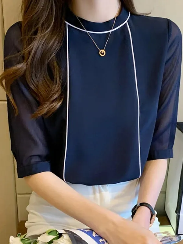 Blue Chiffon Blouse Shirt