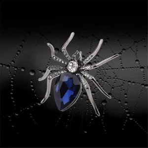 Blue Crystal & Black Spider Brooch