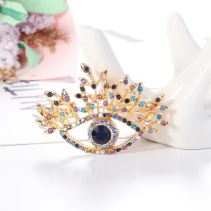 Blue Crystal & Multicolor Cubic Zirconia 18K Gold-Plated Eye Brooch
