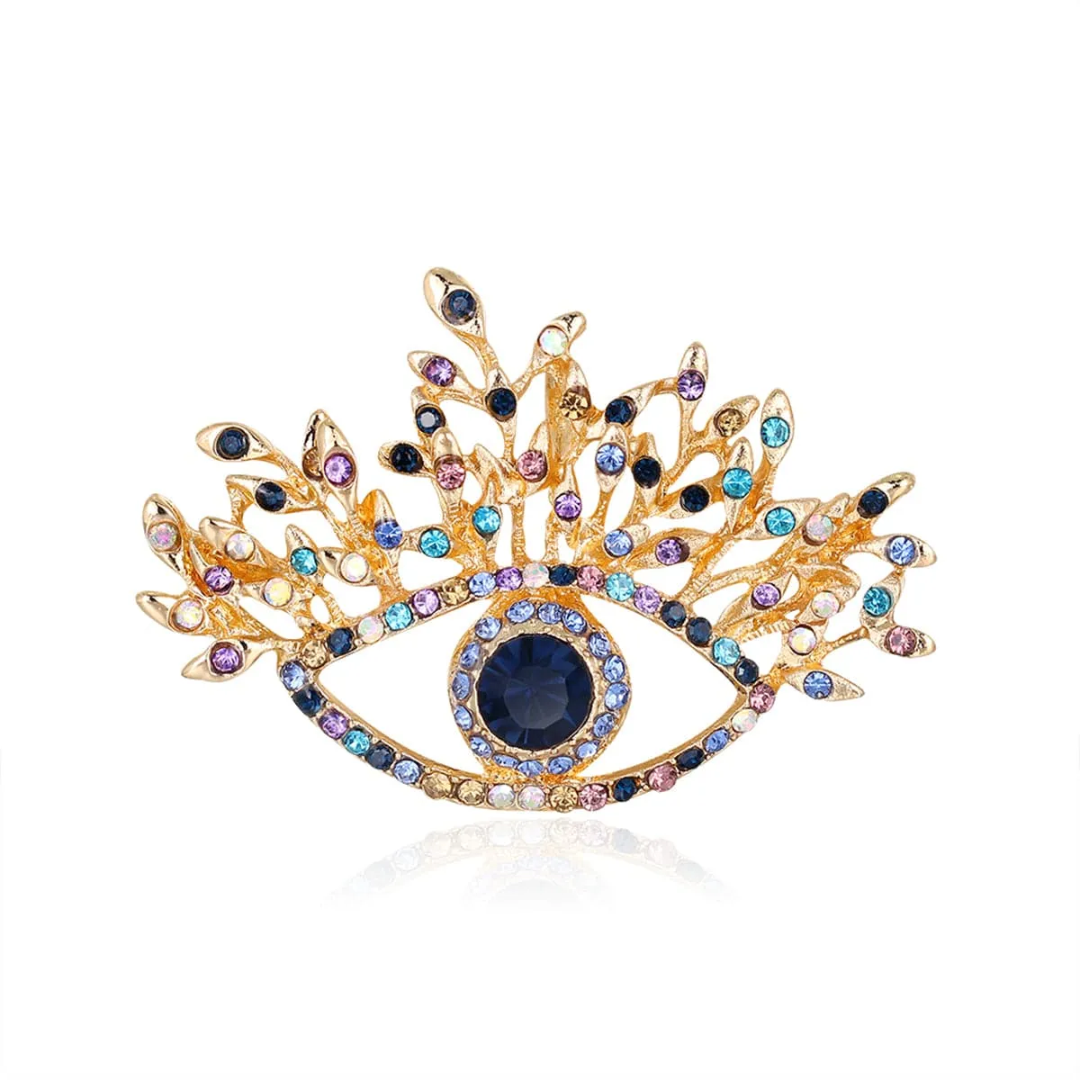 Blue Crystal & Multicolor Cubic Zirconia 18K Gold-Plated Eye Brooch