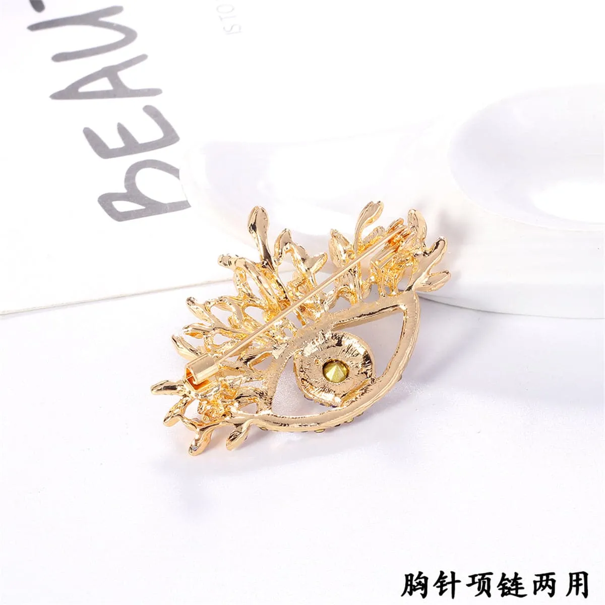 Blue Crystal & Multicolor Cubic Zirconia 18K Gold-Plated Eye Brooch