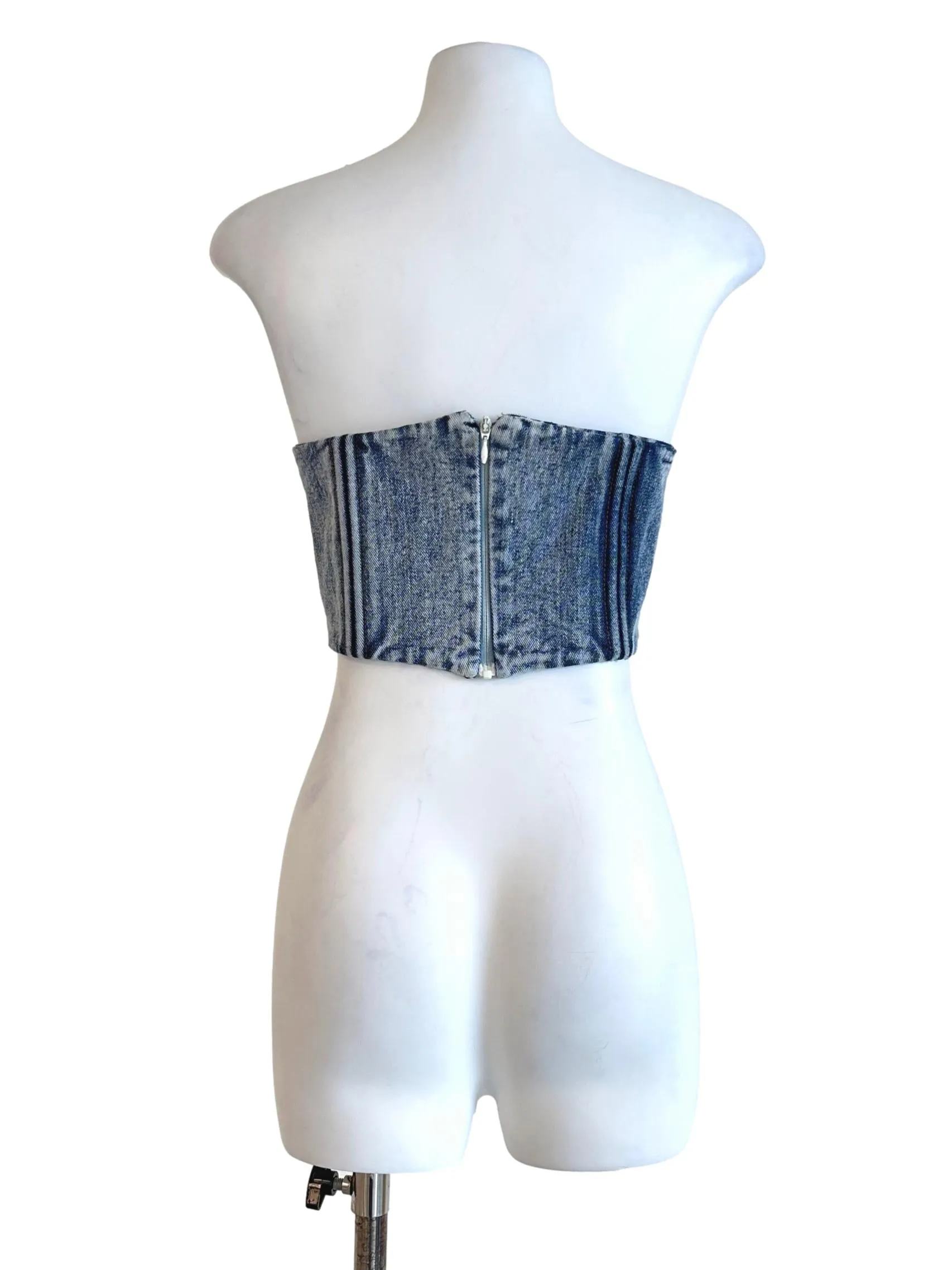 Blue Denim Fitted Crop Tube Top