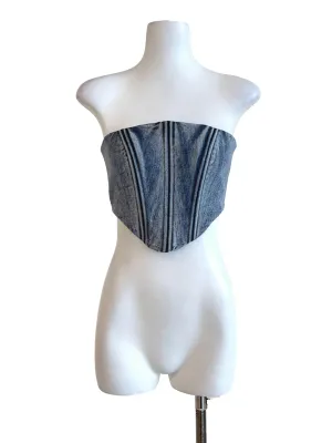 Blue Denim Fitted Crop Tube Top