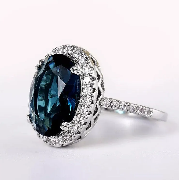 Blue Diamond Engagement Ring | Oval Wedding Ring | Wedding Ring | Blue Wedding Ring | Halo Ring | Sapphire Blue Diamond Ring | Diana Ring