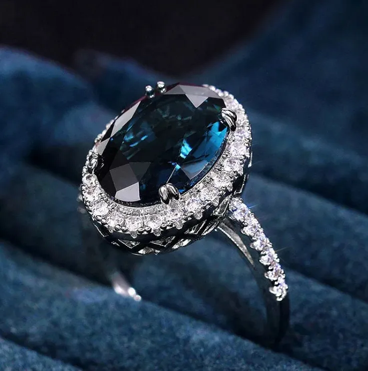 Blue Diamond Engagement Ring | Oval Wedding Ring | Wedding Ring | Blue Wedding Ring | Halo Ring | Sapphire Blue Diamond Ring | Diana Ring