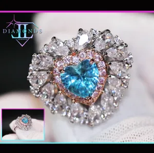 Blue Diamond Heart Ring |  Aquamarine Engagement Ring | Blue Diamond Ring