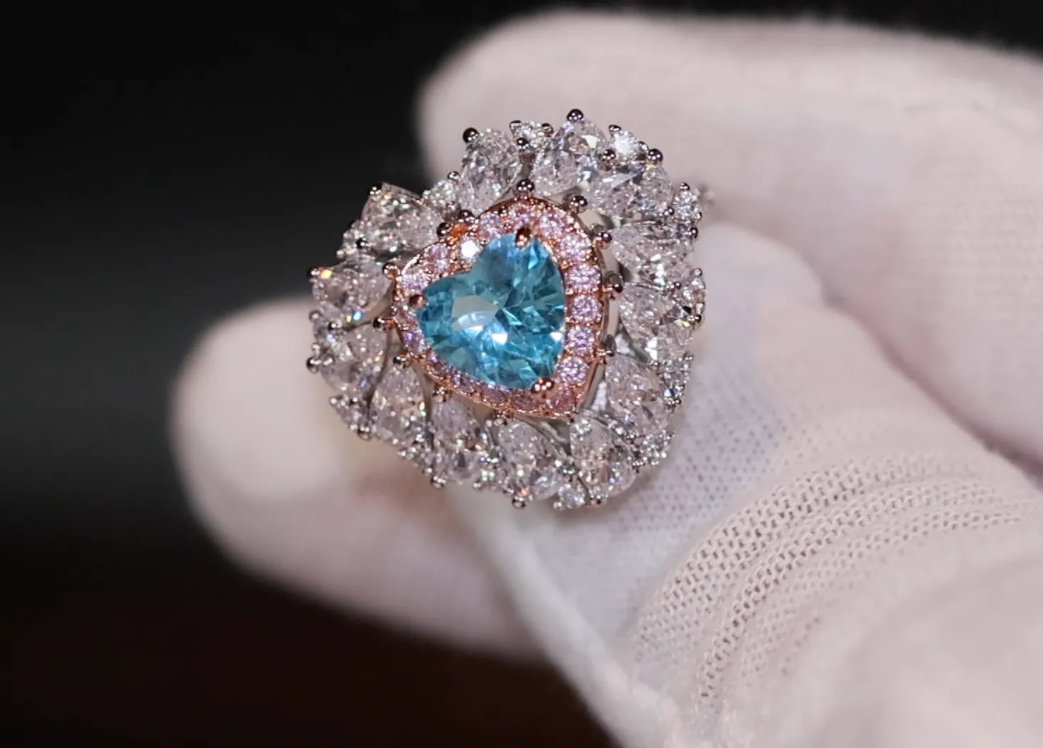 Blue Diamond Heart Ring |  Aquamarine Engagement Ring | Blue Diamond Ring