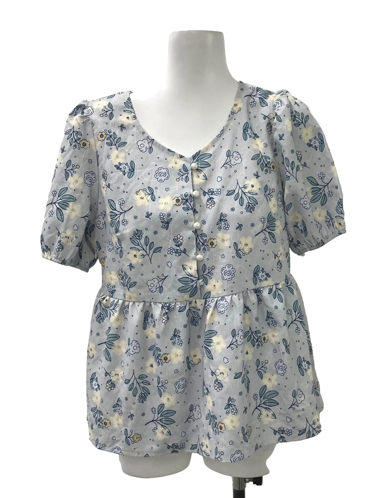 Blue Floral Babydoll Top