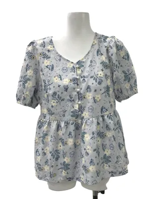 Blue Floral Babydoll Top