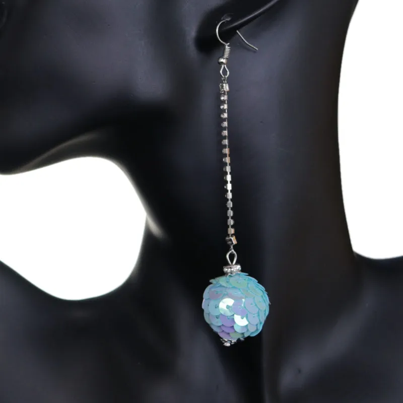 Blue Iridescent Confetti Ball Chain Earrings