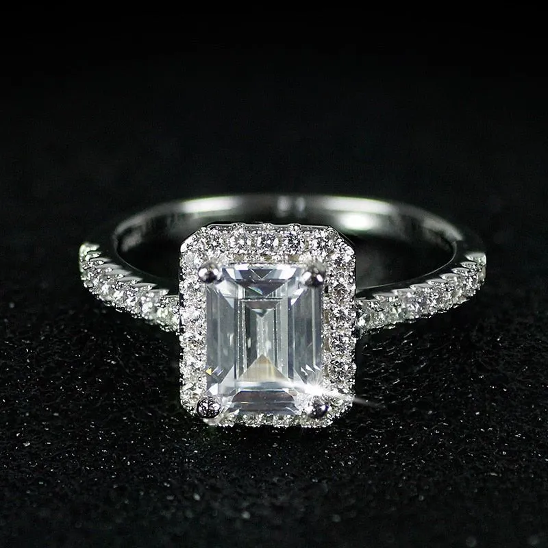 Blue Sapphire Engagement Ring Silver Women promise Jewelry