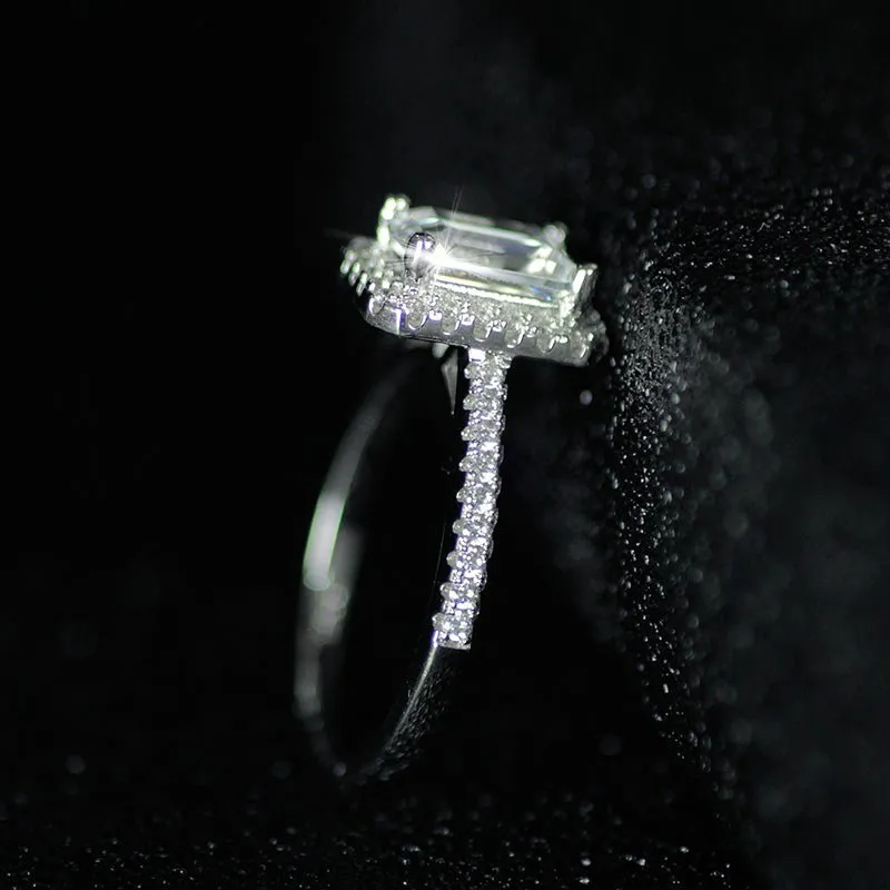 Blue Sapphire Engagement Ring Silver Women promise Jewelry