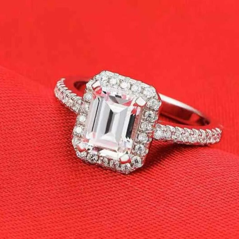 Blue Sapphire Engagement Ring Silver Women promise Jewelry
