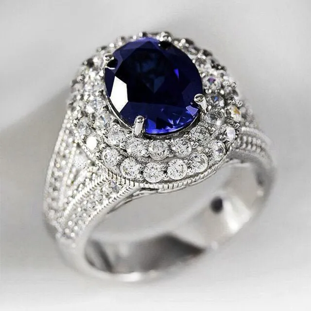 Blue Sapphire Gemstone Ring for Women Wedding Jewelry
