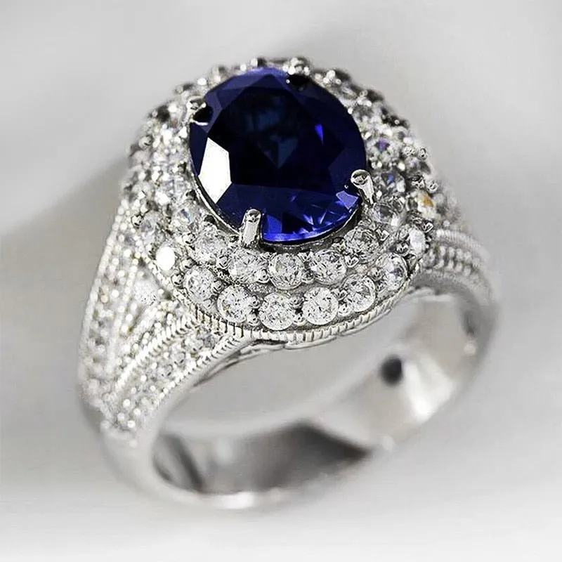 Blue Sapphire Gemstone Ring for Women Wedding Jewelry