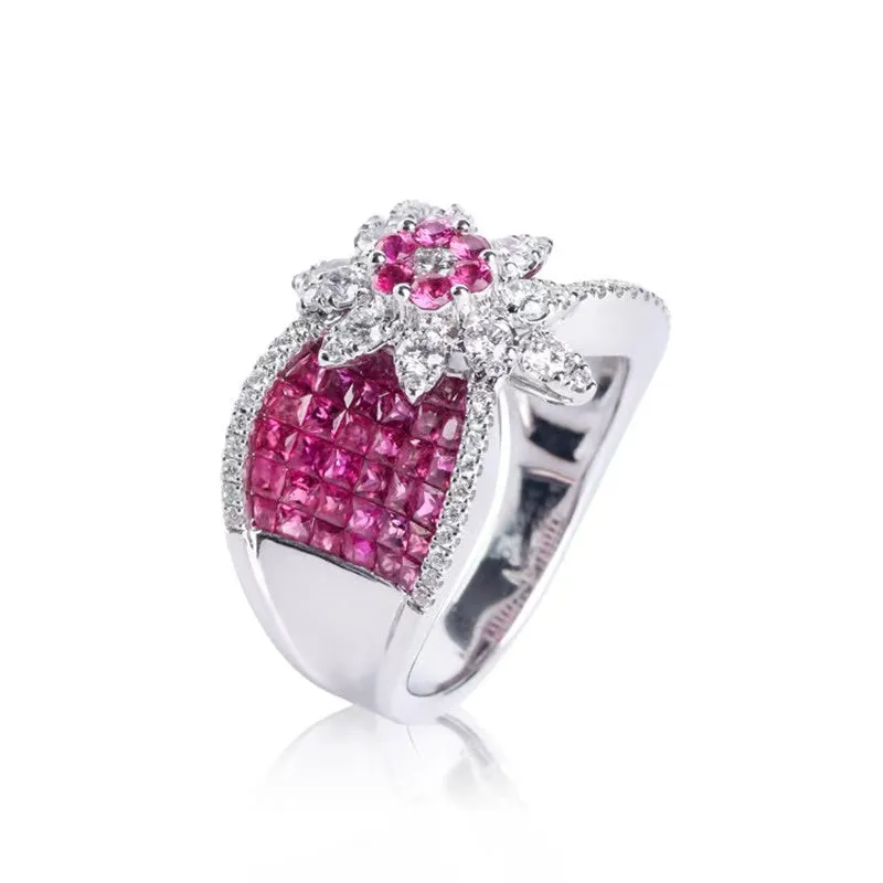 Blue Zircon Inlay Flower Engagement Ring Women Wedding Jewelry