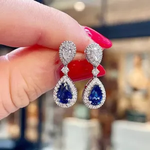 Blue/White Pear CZ Drop Earring