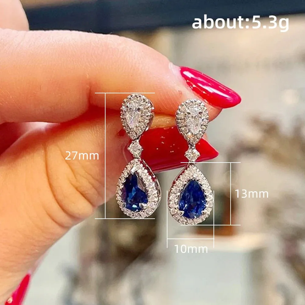 Blue/White Pear CZ Drop Earring