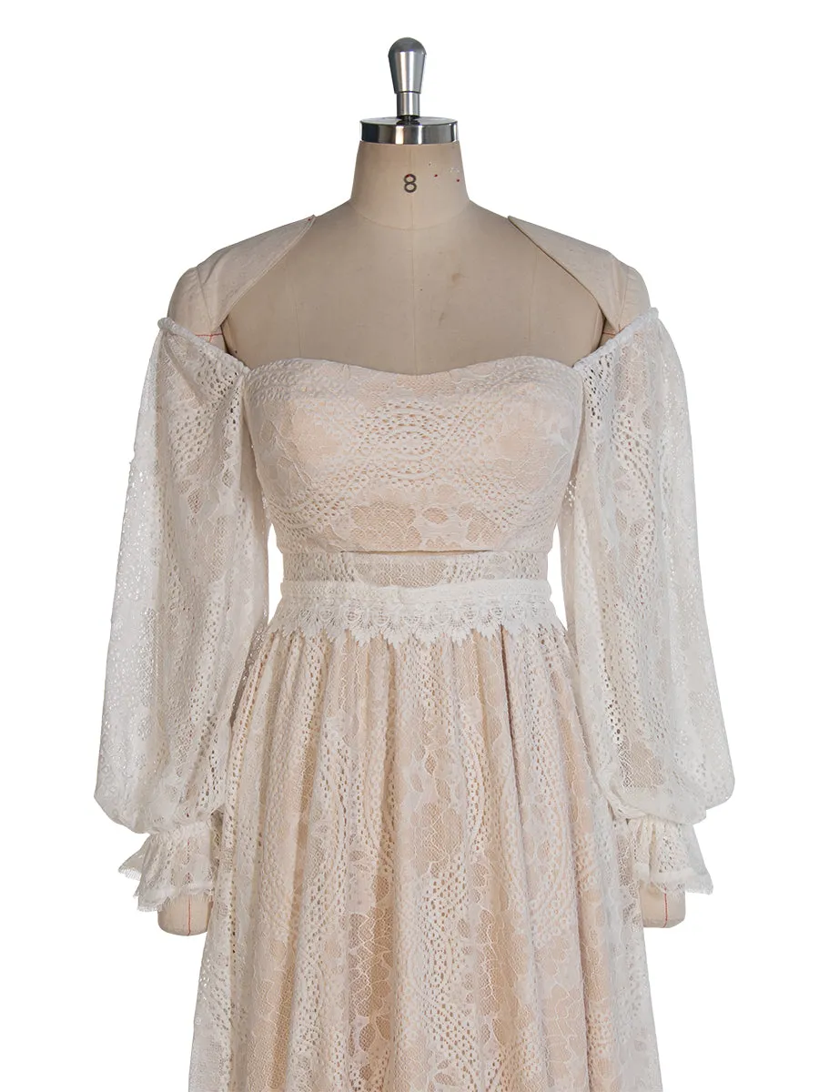 Bohe Lace Vintage Maxi Dress Long Sleeves Photoshoot Dress YW243117